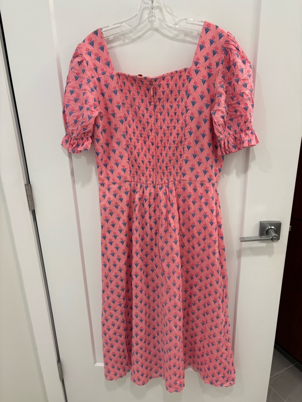 Ivy City Co Pink Catalina Floral Smocked Milkmaid Prairie Midi Dress With Slit - Picture 7 of 14